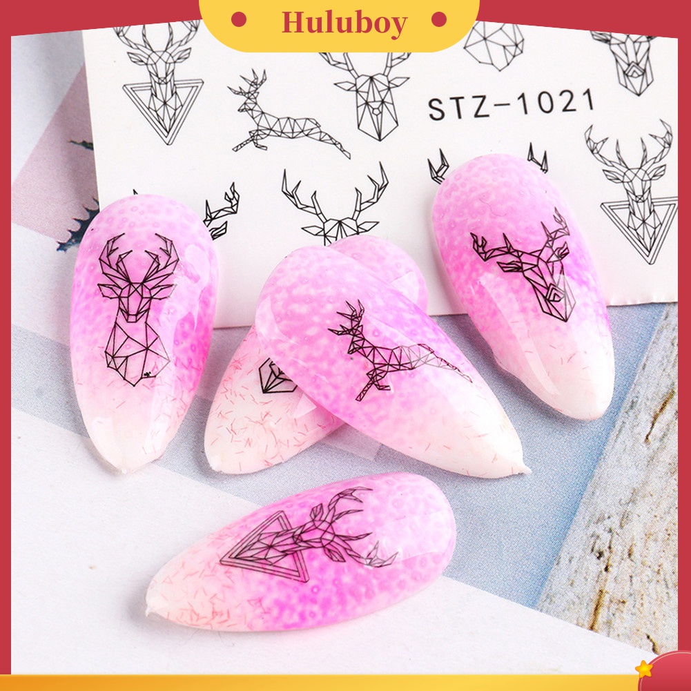 Huluboy Huluboy♡ 16 Lembar Stiker Kuku Motif Garis / Wajah Untuk Dekorasi Manicure
