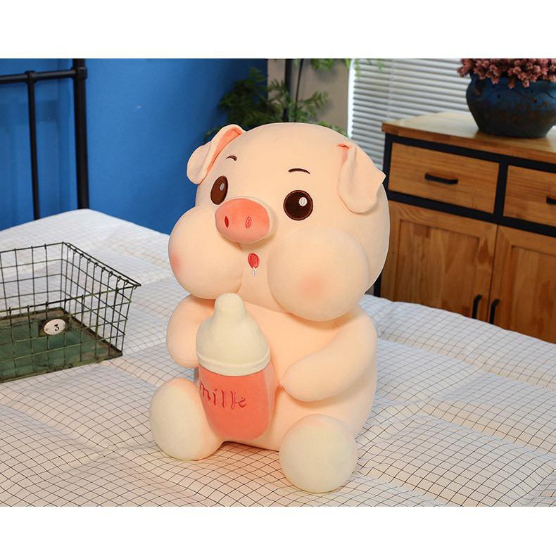 BONEKA BABI PIG BOTTLE MILK IMPORT UKURAN MEDIUM -/+45CM BONEKA BABI PEGANG BOTOL SUSU Boneka Imut