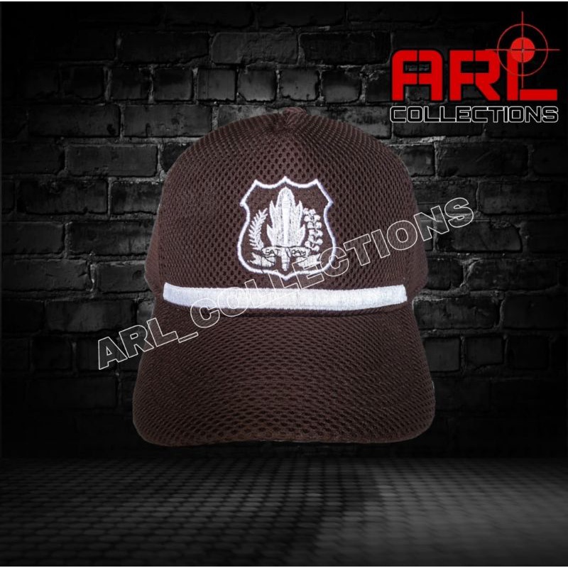 topi jaring satpam security coklat terbaru lis putih/topi jala double mes satpam