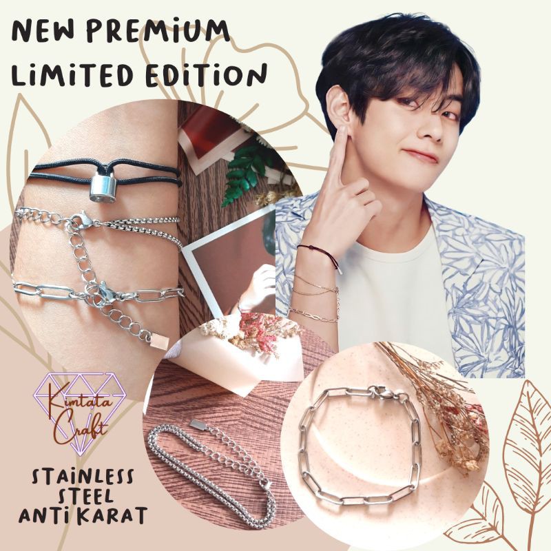 (NEW Premium) Gelang Rantai Taehyung V BTS Stainless Steel/ Gelang Korea Kpop Paper clip