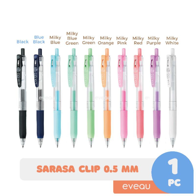 

Zebra Sarasa Clip Gel Ink Pen 0.5 mm Black, Blue Black, Milky Series | Ballpoint Bolpen Tinta Satuan