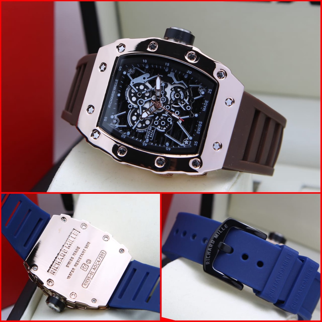 BEST SELLER Jam Tangan Pria RM160-50 Tali Rubber Tanggal Aktif Free Box & Baterai (BISA COD)