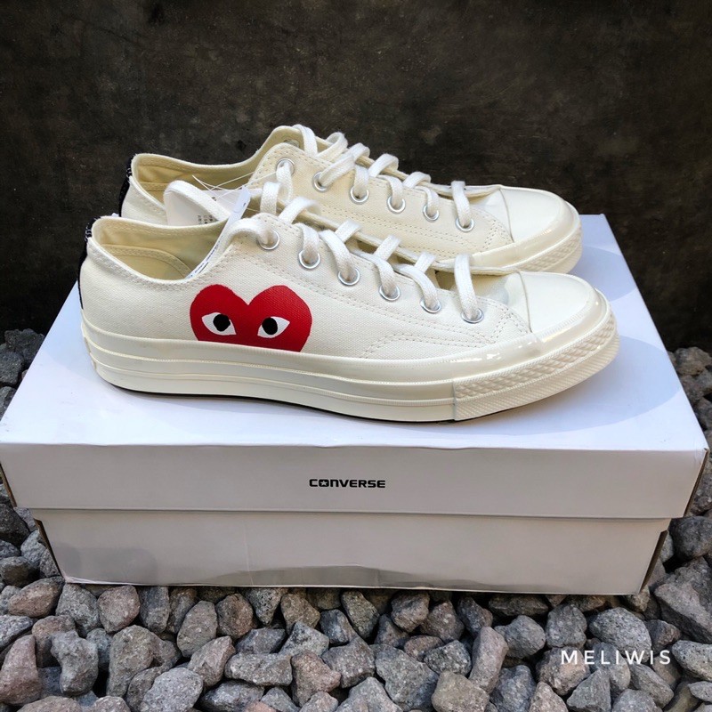 Converse x CDG Play Comme Des Garcons Low White Milk ORIGINAL | Shopee