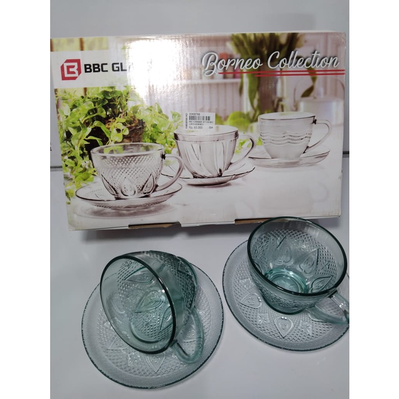 GELAS KACA SET + SAUCER KACA / GELAS TEH / GELAS KOPI - BBC GLASS