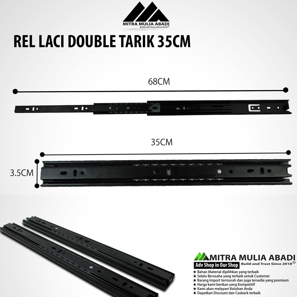 Rel Laci 2x Double Tarik Full Extension Lenaga by HUBEN 35cm