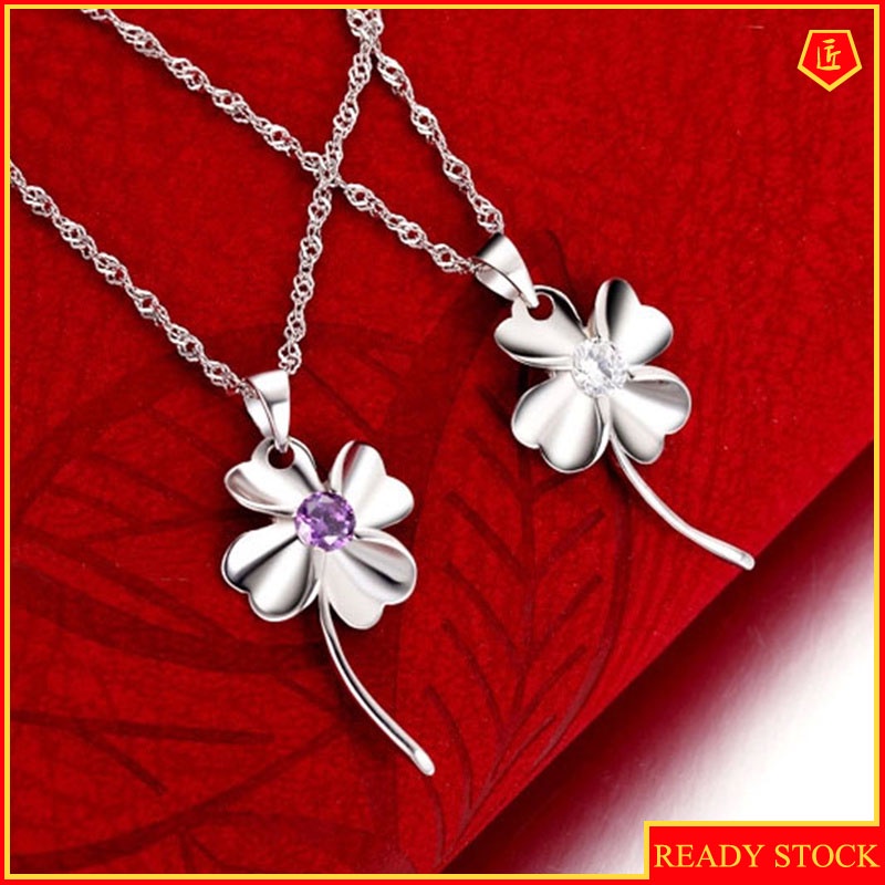 [Ready Stock]Clover Item Silver Necklace Korean Style Fashion Simple