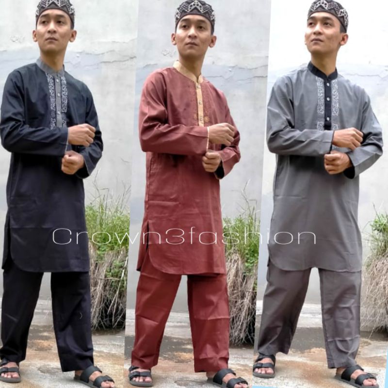 Setelan Koko Kurta Katun Jepang Bordir One Set Terbaru *Bisa COD√