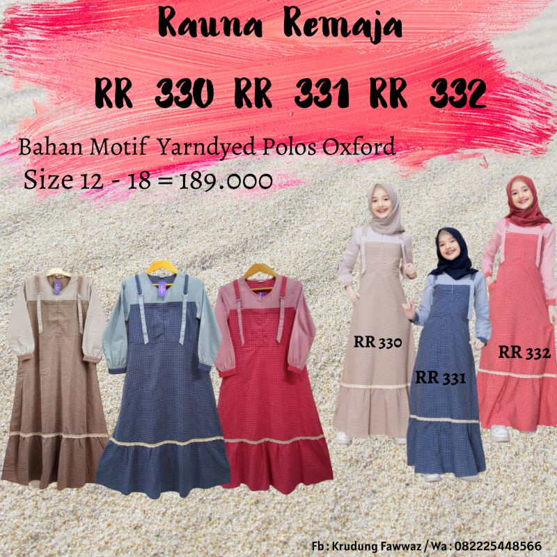 RAUNA GAMIS REMAJA RR 330 COKLAT RR 331 NAVY RR 332 MERAH FASHION MUSLIM WANITA REMAJA