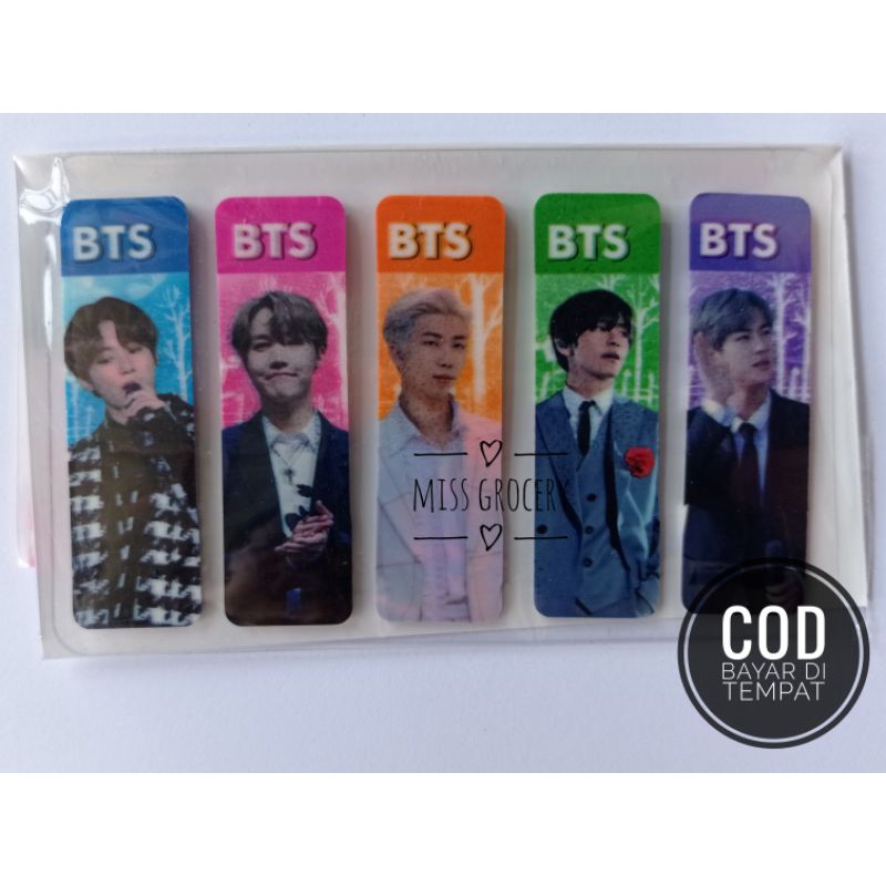 Sticky Note Pembatas Buku Plastik Hologram Krakter BTS Murah isi 100 pc