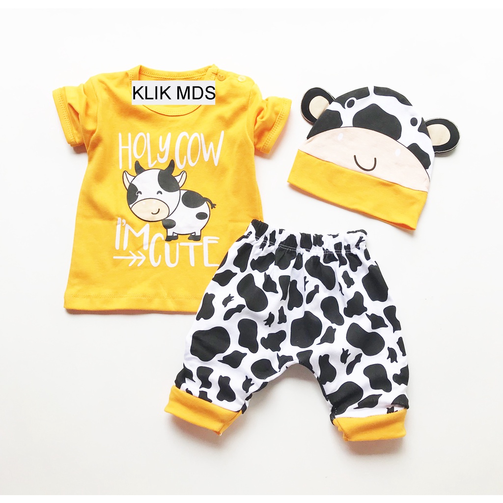 Klik Mds Setelan Baju Anak Bayi Laki-laki Sapi Free Topi 1 Ukuran Usia 0-9 Bulan