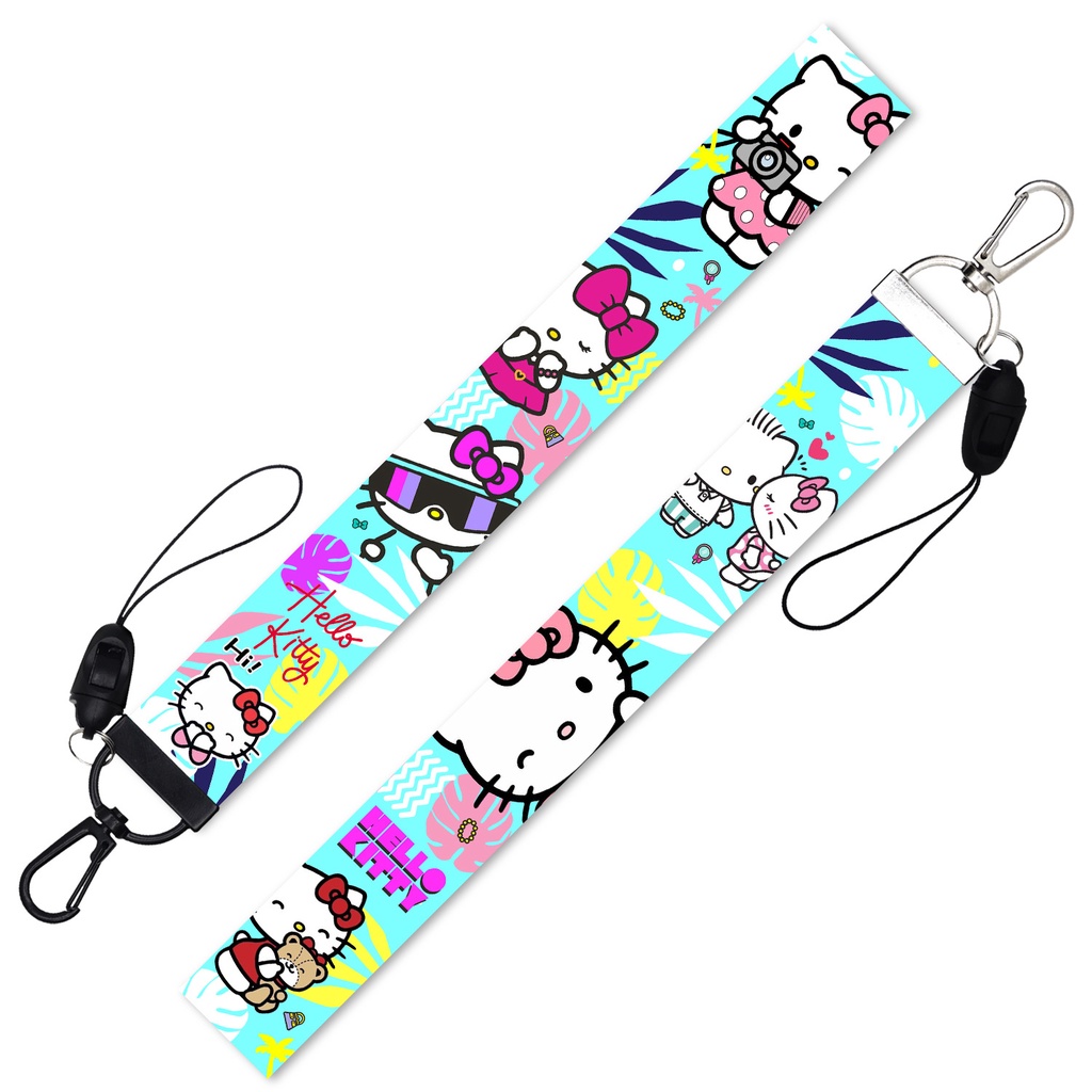 Tali lanyard Panjang Motif Kartun Kucing Warna pink Untuk Gantungan Kunci / Handphone