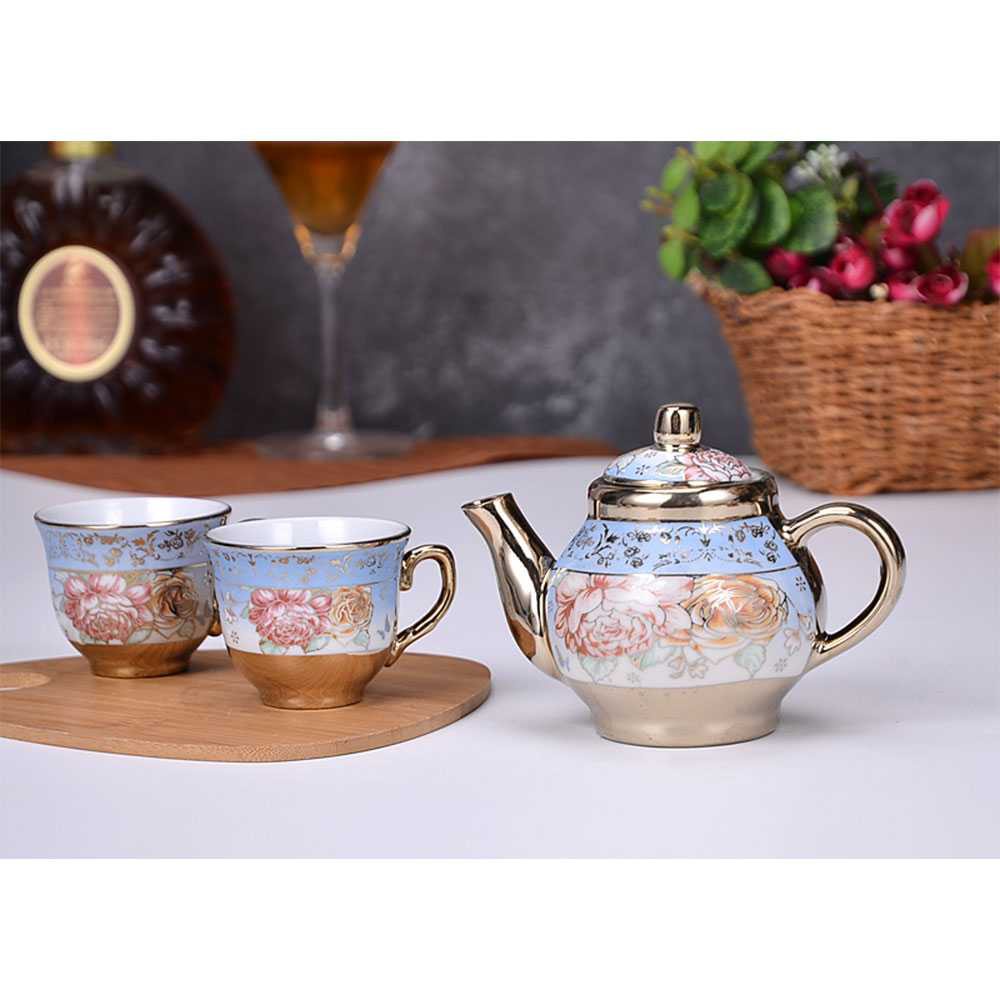 GS8 Cangkir Teko Keramik Set 4 Cups 1 Pot European Style SUNFILI B140 Rose Gold Gelas Dekorasi Model Classic Eropa