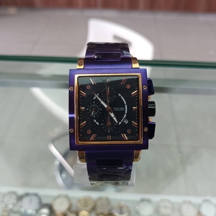Jam Tangan Original Swiss navy 6835 Chronograph black, silver, purple