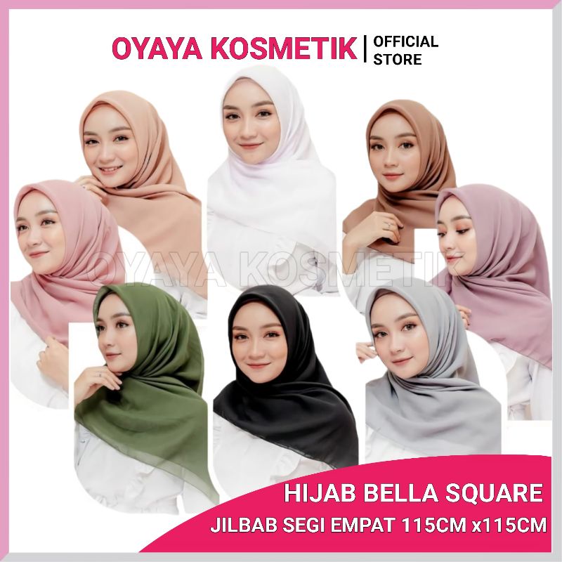 Jilbab Bella Square Jilbab Segi Empat Policotton 115CM x115CM Segi 4 Jilbab Kerudung Premium Sudah Kemas Plastik Satuan Anti Lepek Warna Hitam Putih Navy Milo Army Dusty Skyblue Capucino Maroon Lavender Merah SiLver Hijau Mint OYAYA KOSMETIK PEKANBARU