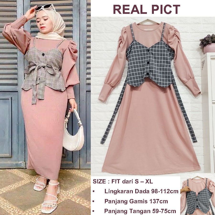 WINNY DRESS ROMPI KOTAK LENGAN KERUT GL FASHION