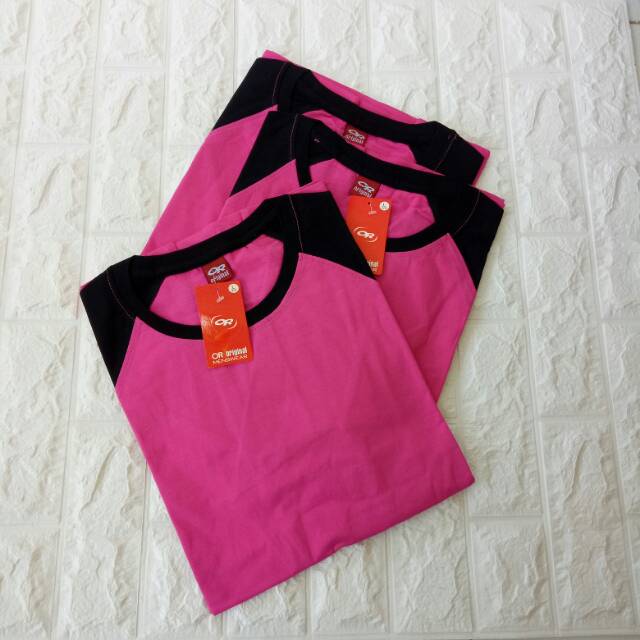 kaos polos reglan PINK-HITAM lengan 3/4 uk 20 22 S M L XL XXL