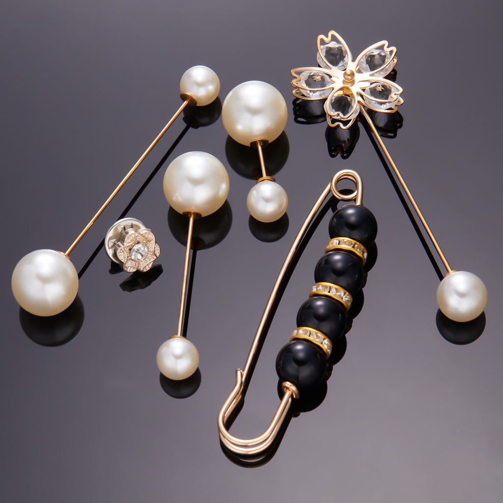 6pcs / set Bros pin Bentuk Bunga butterfly Aksen Mutiara Dan Berlian Imitasi Untuk Hadiah