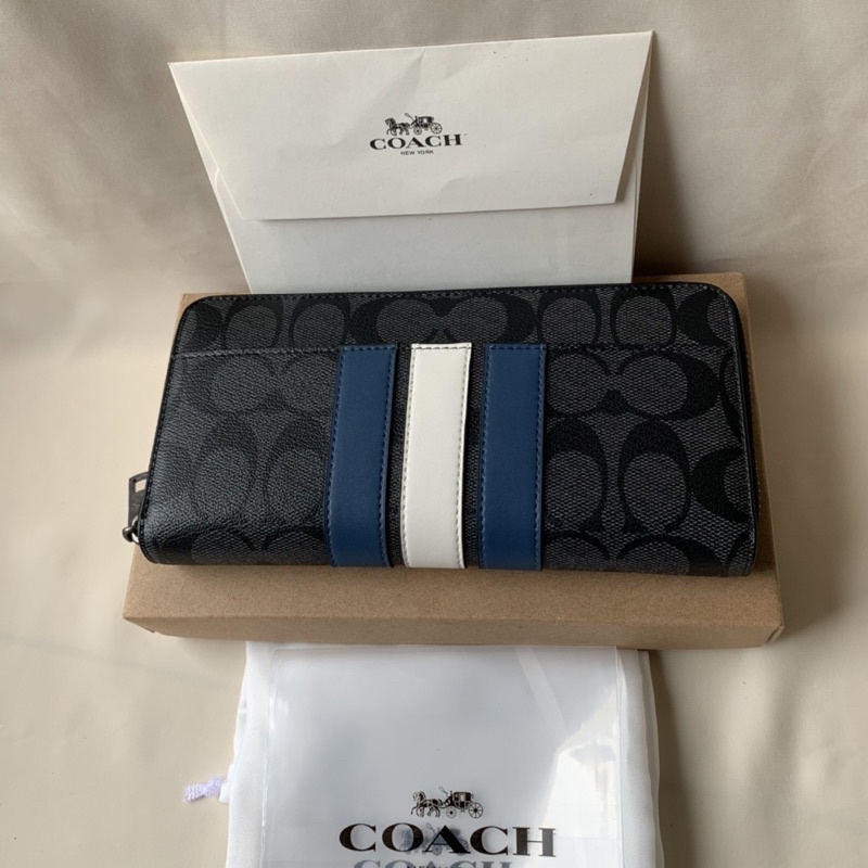 LONG WALLET ACCORDION ZIPPER BLUE STRIPE IN SIGNATURE COACH