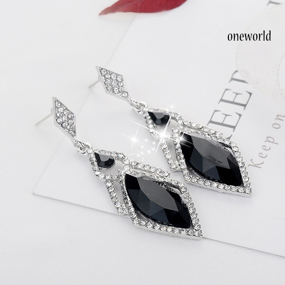 OW# Women Full Rhinestone Faux Crystal Rhombus Dangle Stud Earrings Party Jewelry