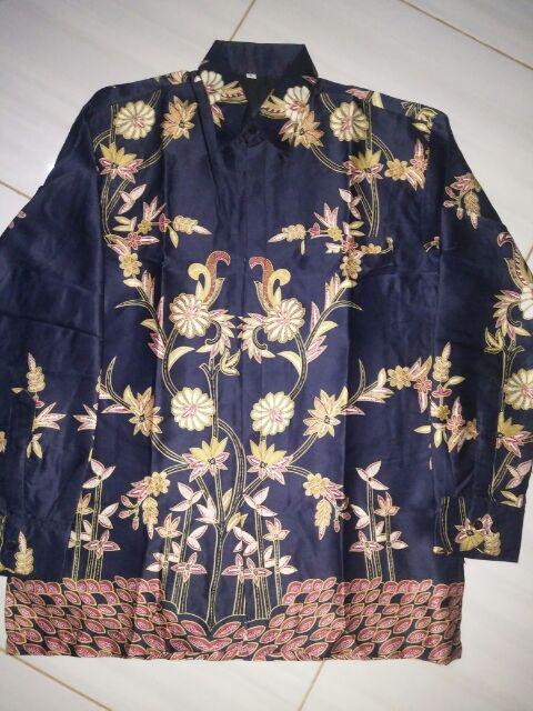 Kemeja Batik Bahan Semi Sutra Super Berfuring Leng Panjang Batik Clasik Batik Sutra Batik Pekalongan