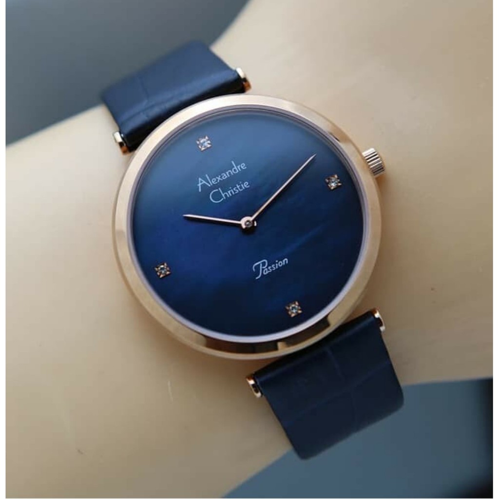 Alexandre Christie Ac 8577 /ac8577 Rosegold Plat Blue, Jam Tangan Wanita, Original