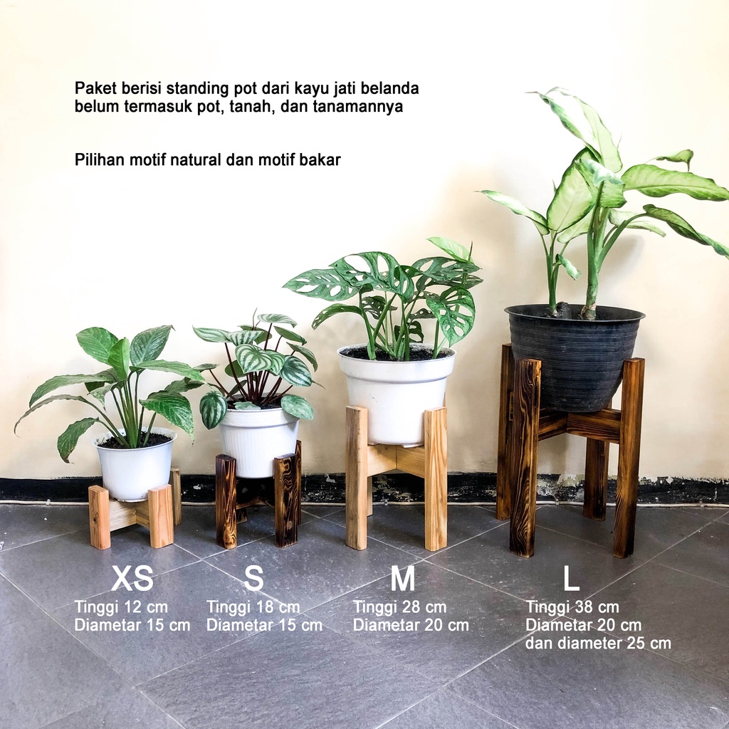 standing pot tatakan pot kayu minimalis