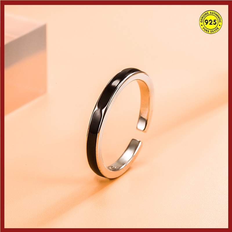 Cincin S925 Silver Model Terbuka Warna Hitam Untuk Unisex