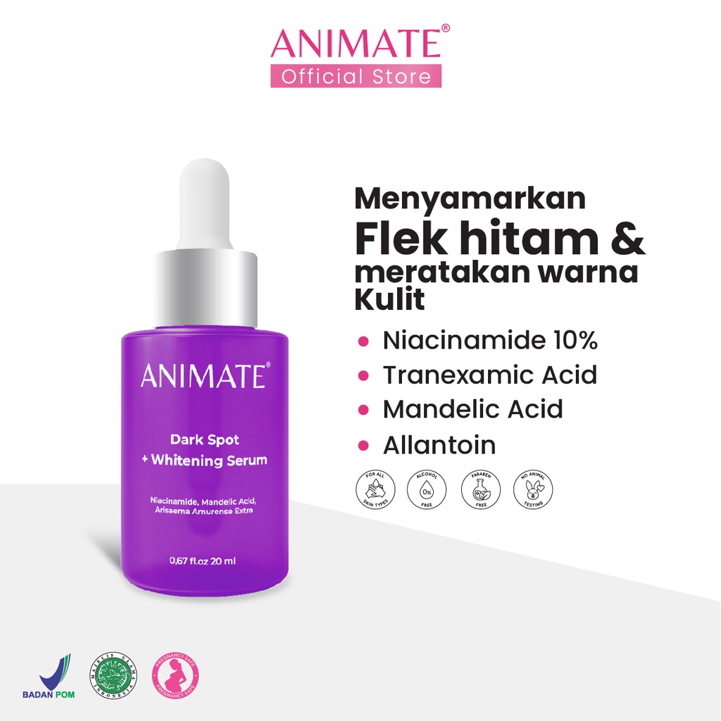 Animate Dark Spot + Whitening Serum 20 ml Serum Penghilang Flek Hitam / Pemutih Wajah