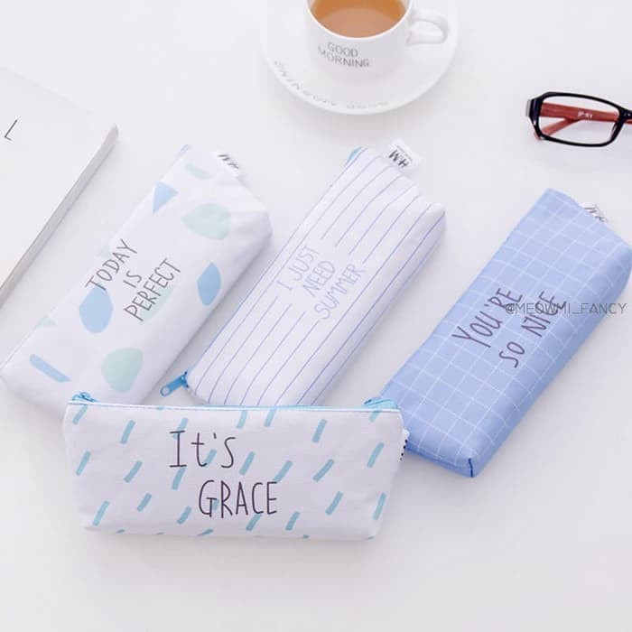 

summer pencil case/ kotak pensil/ tempat pensil biru simple minimalis