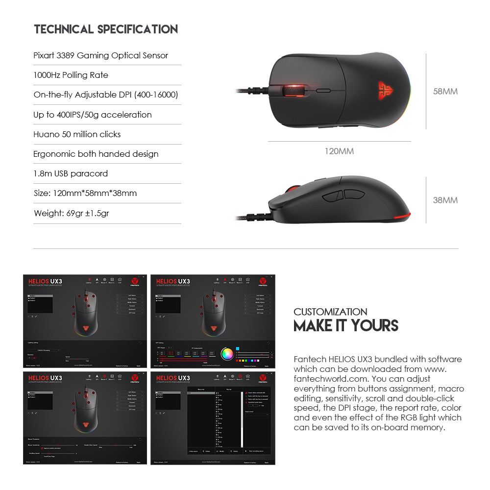 Fantech Helios UX3 RGB Lightweight Gaming Mouse