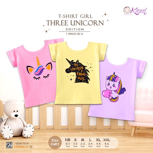 KZL12 KAZEL TSHIRT BOY MY UNIVERSE | GIRL BE HAPPY | GIRL THREE UNICRON |1 PACK ISI 3