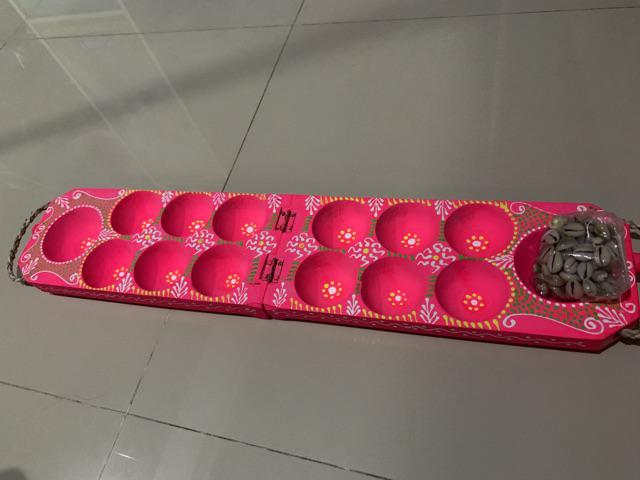 Congklak Kayu Lipat Motif Batik Plus Kerang Dakon Congkak Mokaota/mainan Anak / Tradisional