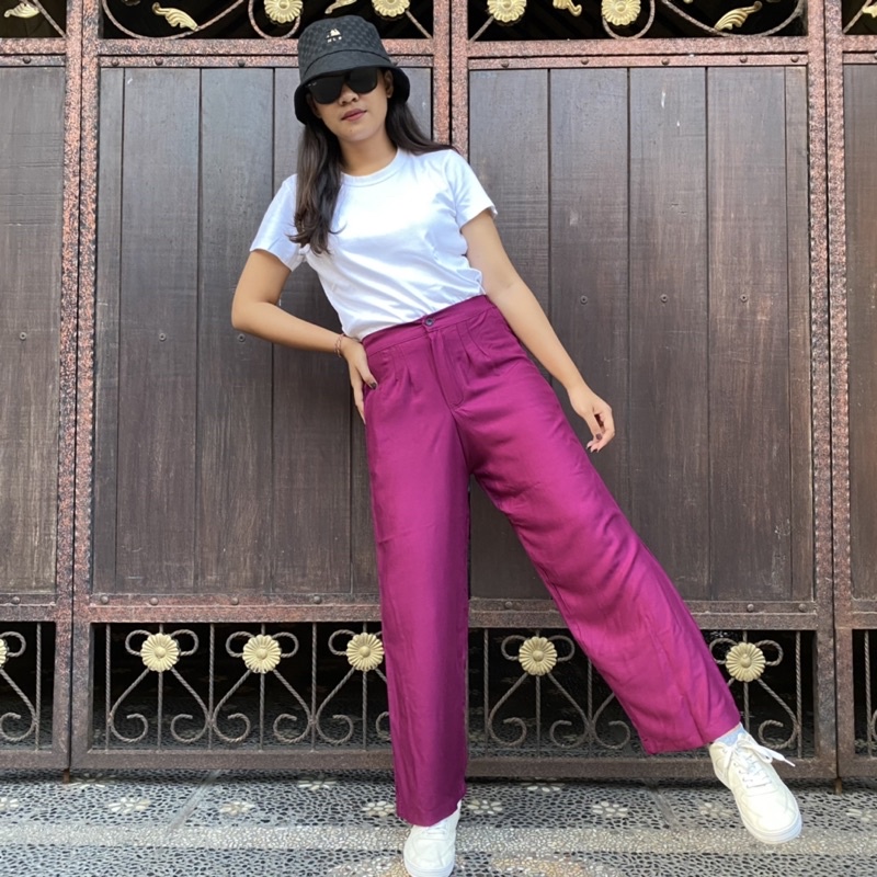 CELANA KULOT HW HIGHWAIST KANCING RESLETING RAYON PREMIUM DENGAN KANTONG