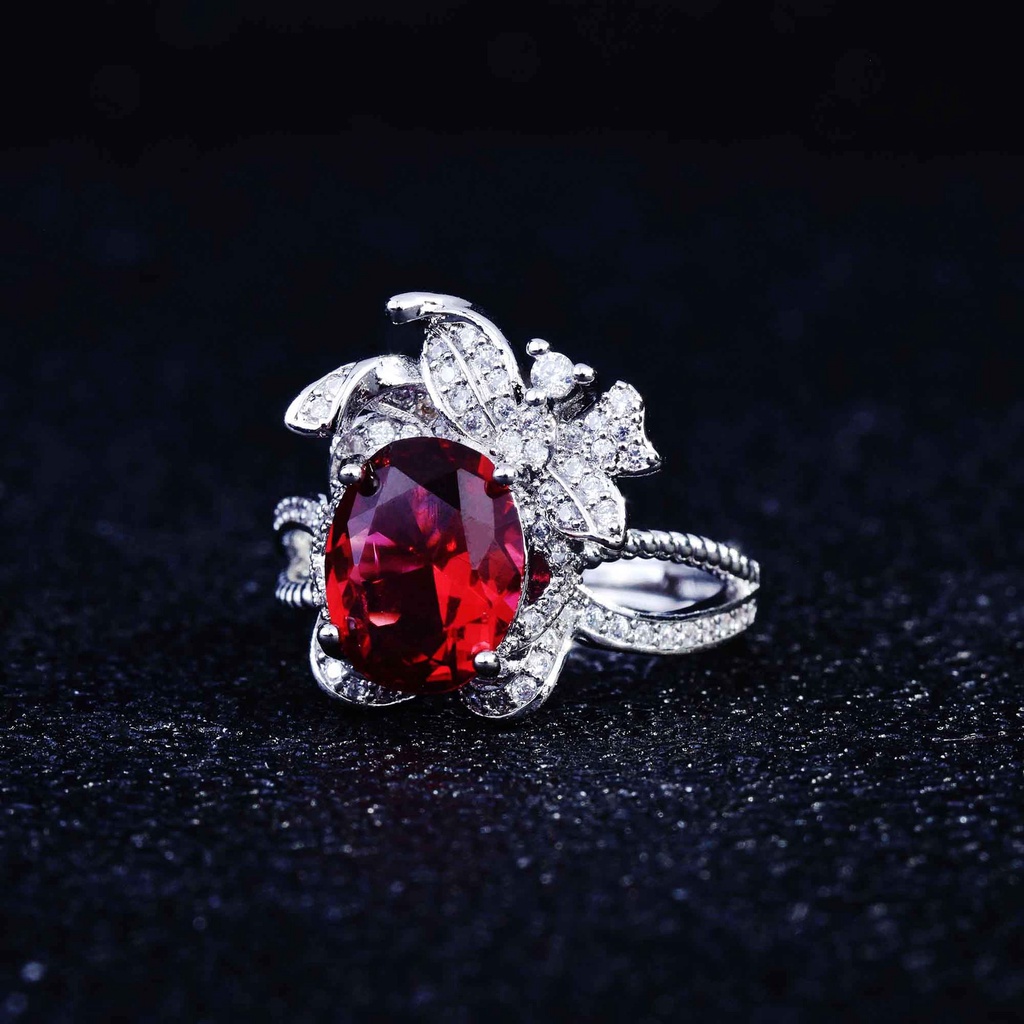 Cincin Permata Merah Gaya Unik Perak 925 Wanita