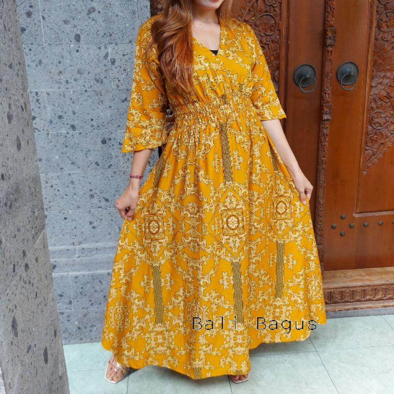 GAMIS BALI / DRES MOZA ( lengan lonceng)-Sultan emas