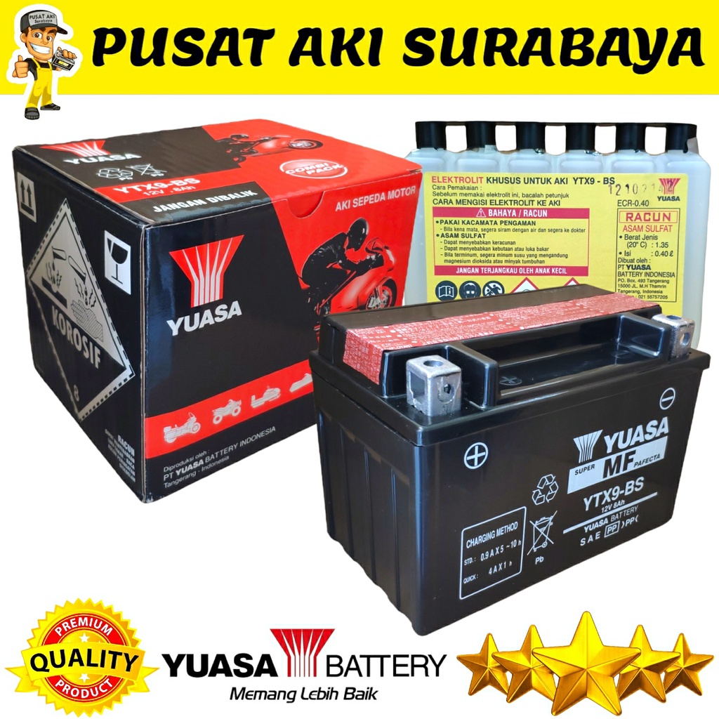 YUASA YTX9 - BS 12V 8AH SEPEDA MOTOR TMAX NINJA H2 CB 650 RR ESTRELLA NINJA 1000 NINJA ZX-6R MTX7A MBTX9U