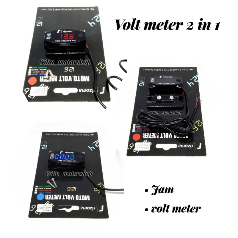 Voltmeter Aki Digital  LED Jam+ Suhu+ VoltMeter Voltmeter Tes Aki motor Alat ukur Aki motor Waterproof anti air