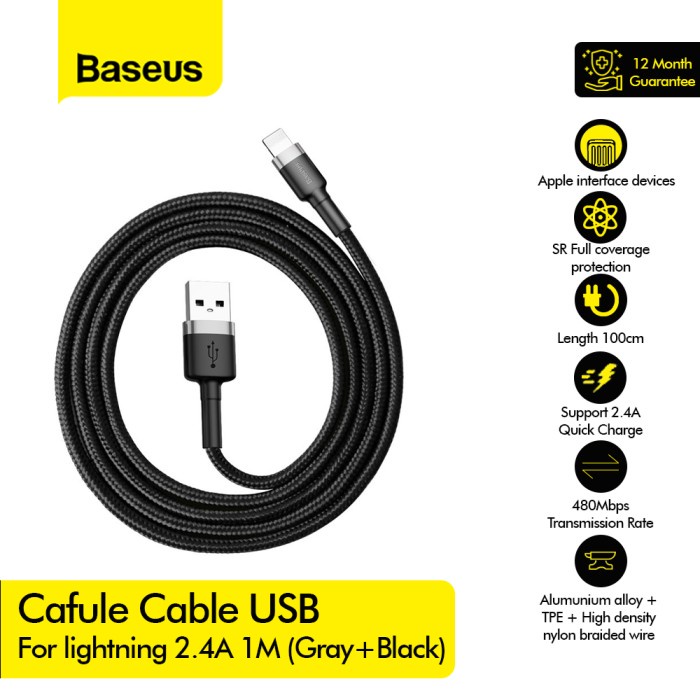 BASEUS Cafule Cable USB for Lightning 2.4A 1M iPhone - CALKLF-B