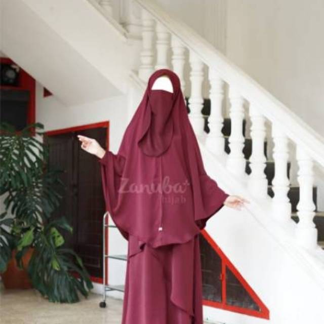 Gamis best seller syar'i kekinian terbaru Layer set by zanuba hijab sisa 1 Navy size M