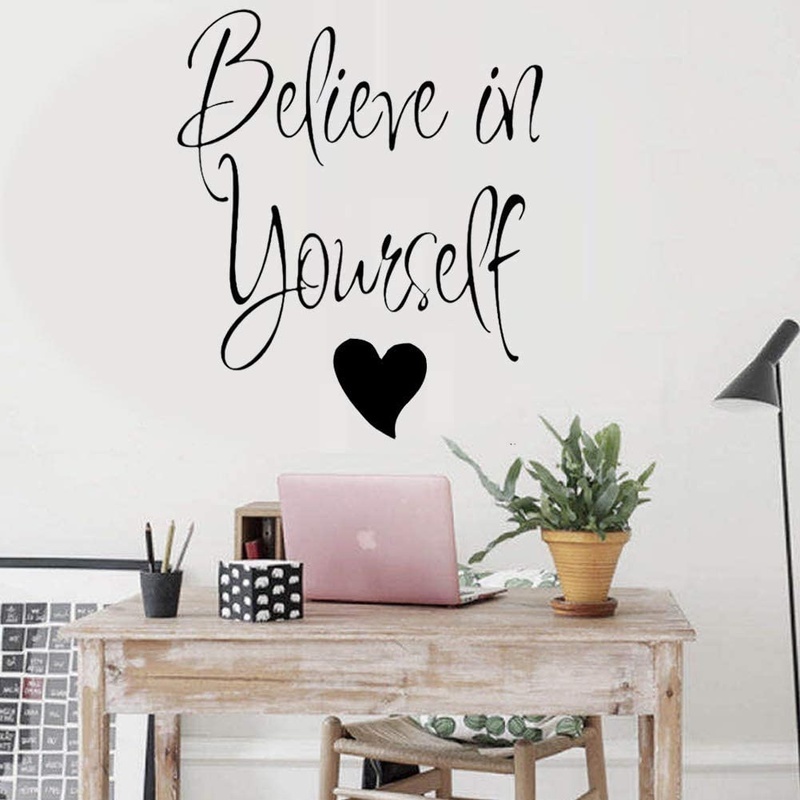 Stiker Dinding Bahan PVC Mudah Dilepas Gambar Tulisan Believe In Yourself Untuk Dekorasi Rumah