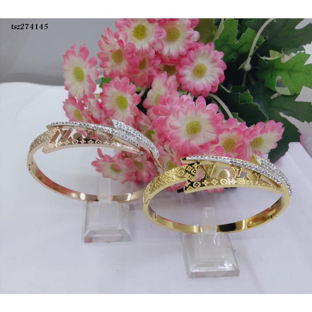 COD GELANG WANITA TITANIUM LAPIS EMAS 18 KARAT / ANTI KARAT / GELANG TITANIUM LV TERBARU
