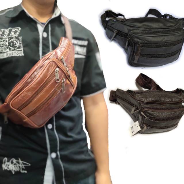 Tas pinggang waist bag kulit asli impor