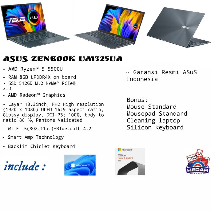 Asus Zenbook UM325UA Ryzen 5 5500U 8GB 512GB Radeon W11 OHS 13 OLED