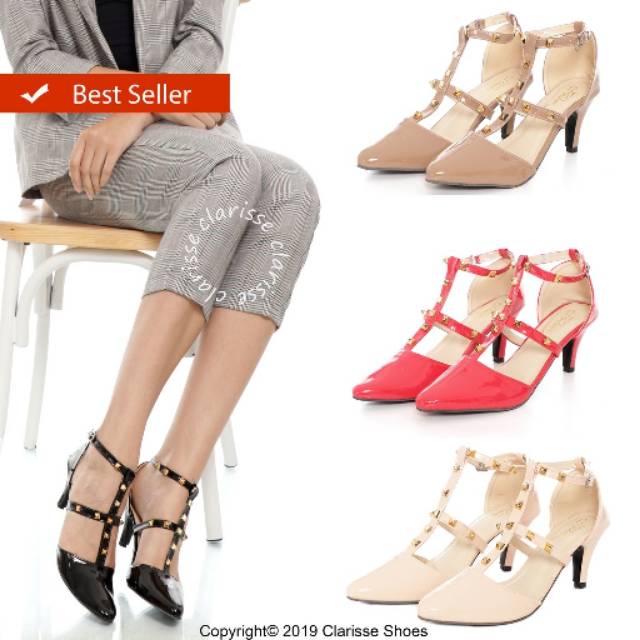 High heels stut vallen realpict sepatu high heels wanita merah hitam dan mocca