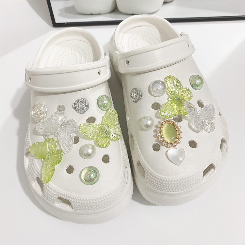 @shinydiy Crocs Jibbitz Gesper Sepatu Sandal Desain Bunga Kupu-Kupu Aksen Mutiara Untuk Pria Dan Wanita【asesoris wanita｜crocs jibbitz】