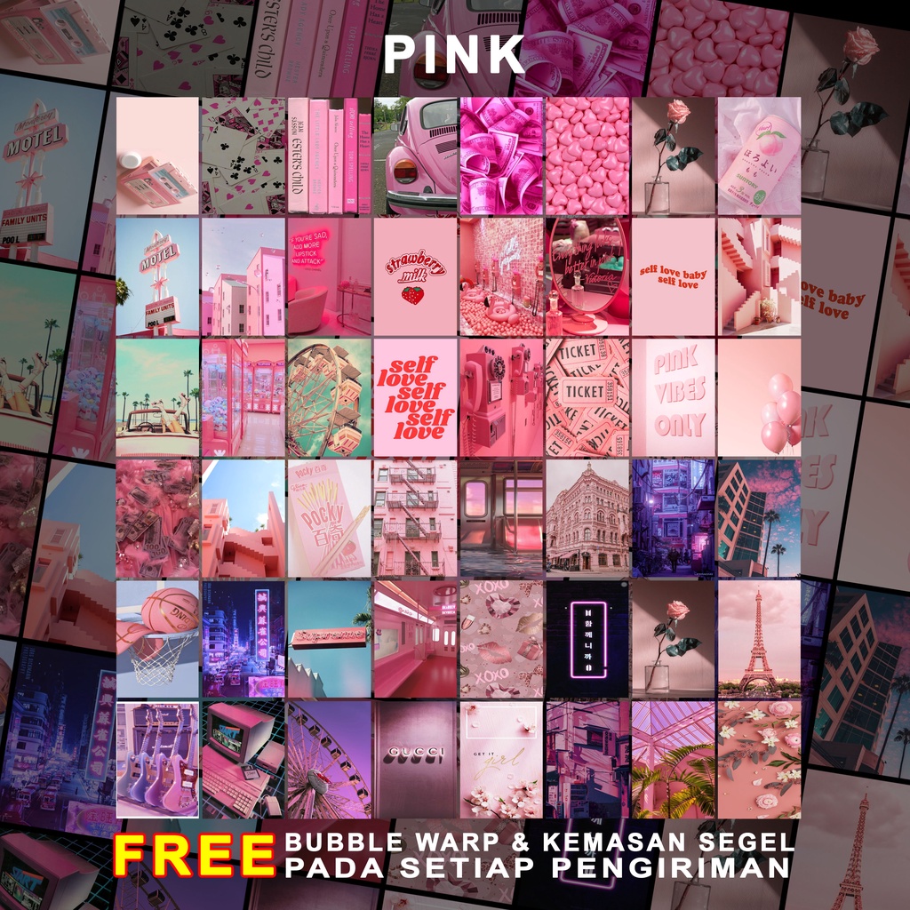 (48 PCS) Poster Dinding Aesthetic | Poster Dinding Aesthetic Pink Series