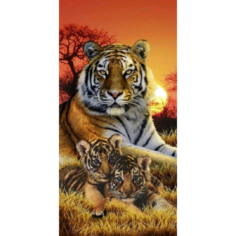 Kaligrafi mewah lukisan harimau bahan benner tanpa kaca ukuran 105x65cm