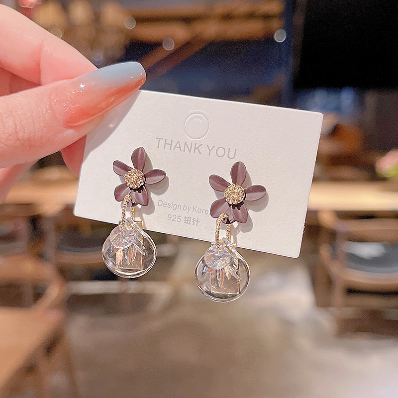 Shuling 925 silver needle Earrings Korean version New Fashion Crystal Flower Earrings Female Drop Earrings