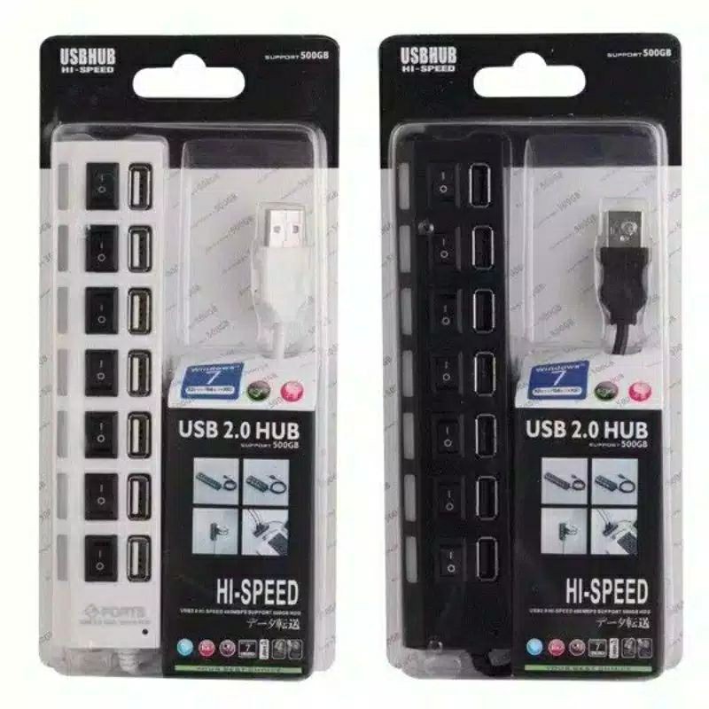 USB Hub 7 Port 2.0 High Speed Usb Saklar On-Off - Hitam