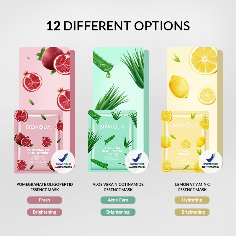 BIOAQUA SHEET MASK BPOM ESSENCE MASK BRIGHTENING MASK HYDRATING MASK BIOAQUA FRUIT SERIES BIOAQUA VEGETABLE SERIES BIOAQUA MASKER BIBIR BIOAQUA MASKER MATA